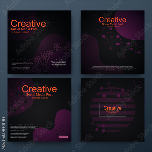 Set collection of creative social media post templates square banner featuring dark purple liquid shapes Ideal for digital marketing, business branding, and web advertising.