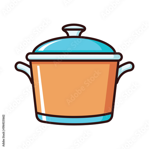 Cartoon Cooking Pot Icon: Orange and Blue Kitchenware Illustration