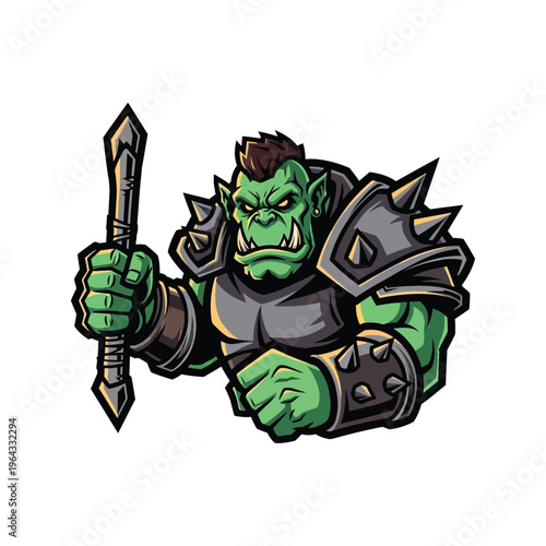 Green monster warrior with sharp weapon.