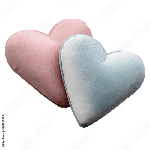 soft pastel-colored heart-shaped cushions isolated on transparent background