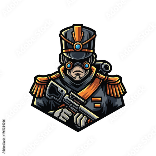 Cartoon bear soldier with rifle uniform.