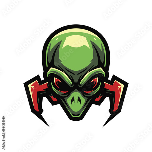 Green Alien Head with Red Eyes.