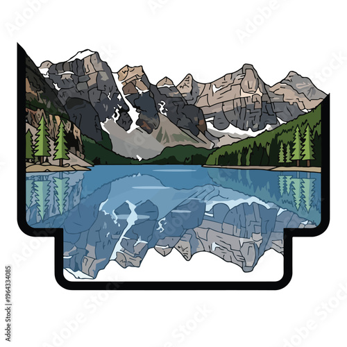 Mountain range landscape with lake and trees reflected in water