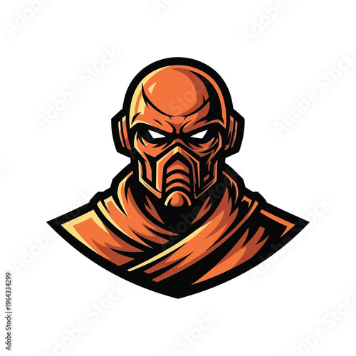 Orange robot head with mask.