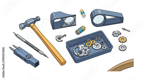 Precision Workshop: A detailed view of a workbench, revealing an array of tools and components, artfully arranged for repair, maintenance, and intricate craftsmanship.