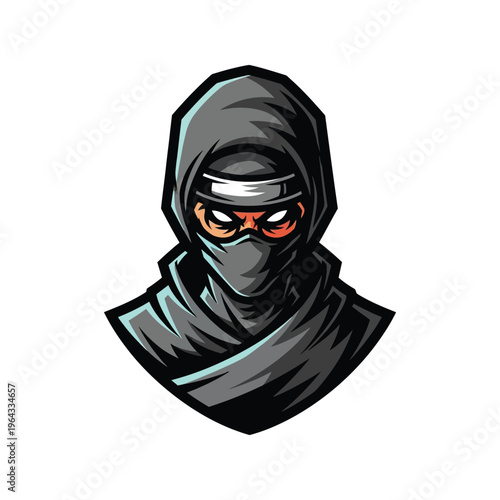 Cartoon ninja head in gray.