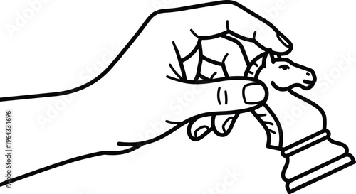 Hand holding a chess knight piece in a strategic move