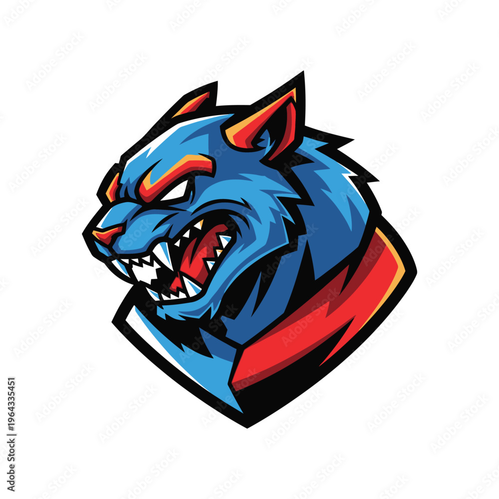 Obraz premium Furious Blue Cartoon Wolf Head Logo.