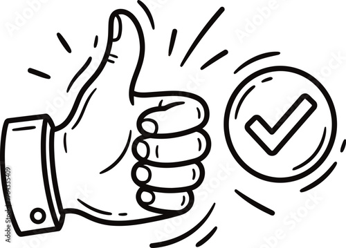 Vector graphic of a hand giving a thumbs up with a checkmark