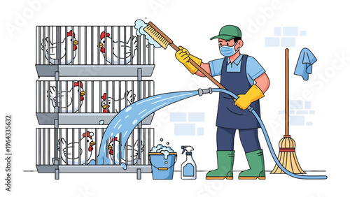 Hygiene Champion: A dedicated worker diligently sanitizes and cleans livestock, ensuring a pristine environment for the animals, reflecting commitment to cleanliness and the health of the community.