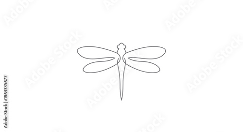 Minimalist Dragonfly Outline Drawing on White Background.