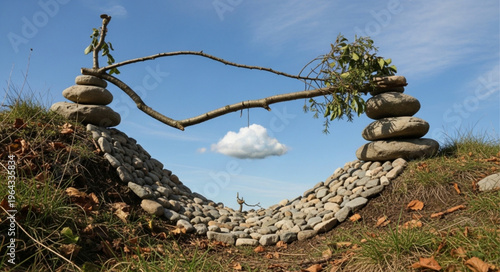 Rock Arch on Hilltop Landscape.