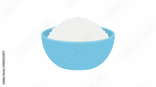 A simple illustration of a light blue bowl filled with fluffy white cooked rice, isolated on a clean white background.