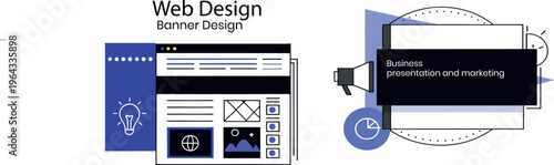 Creative banner of web design. Vector illustrations for web banner, social media banner, business presentation, marketing material. 