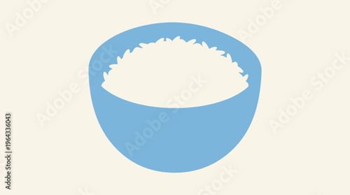 A simple, flat illustration of a light blue bowl filled with white, fluffy rice on a plain background, depicting a common meal.