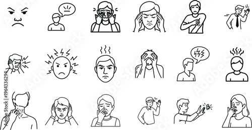 A collection of 15 emotive cartoon faces and people expressing various emotions and reactions