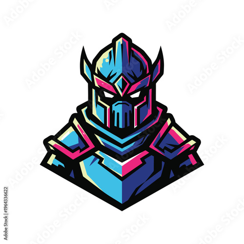 Futuristic blue and pink armored warrior.