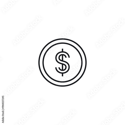 Black line art dollar coin symbol.