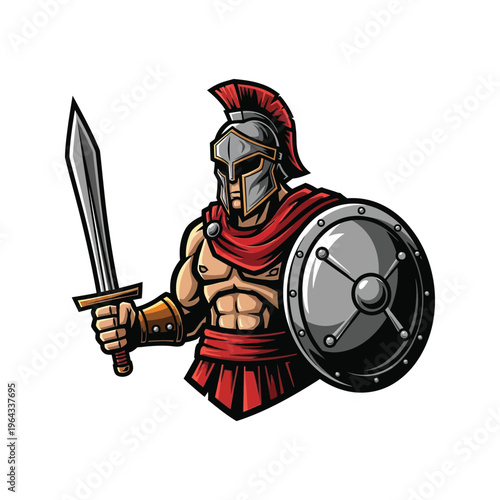 Ancient Greek Warrior Holding Sword.