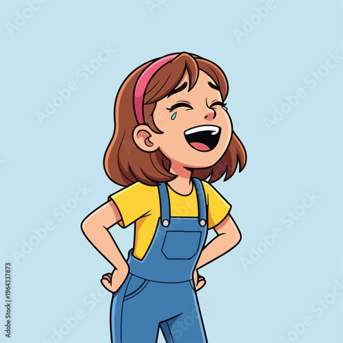 Cartoon girl laughing with hands on hips and tears in her eyes