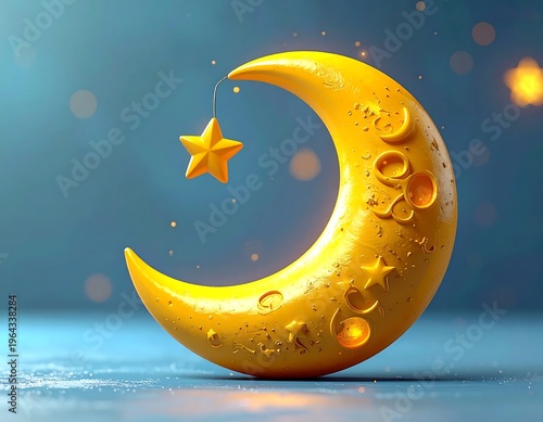 Dreamy Crescent Moon and Star Illustration for Ramadan Celebrations.