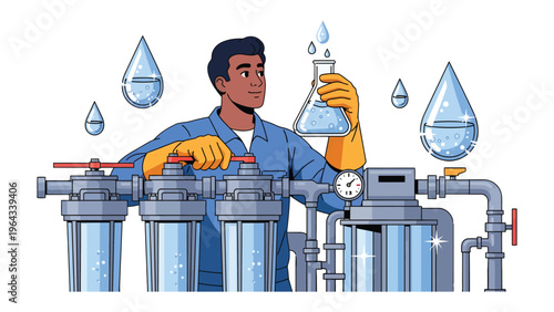 Water Quality Analyst: A dedicated scientist meticulously inspects water samples in a state-of-the-art facility, demonstrating the importance of water management and environmental care.