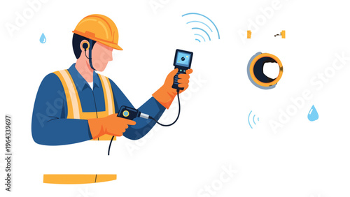 Expert Inspection: A professional inspector utilizes advanced technology to assess the internal conditions of a structure, ensuring safety and quality, as wireless signal transfer.
