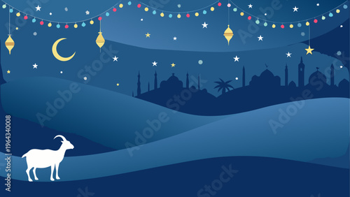 A lone deer standing under a starry night sky with mountains in the background.