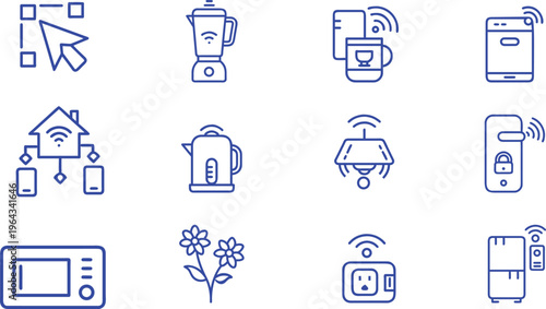 Blue line of smart home devices and technology