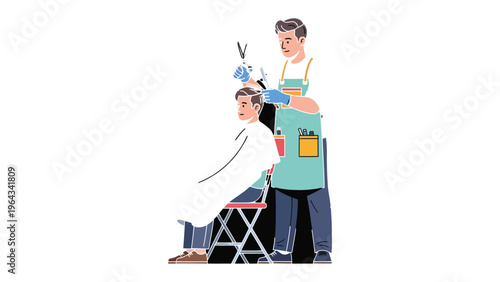 Cutting Edge: An illustration depicts a barber meticulously attending to a customer, scissors poised to create a sharp, stylish cut. The scene is filled with the precision and artistry of grooming.