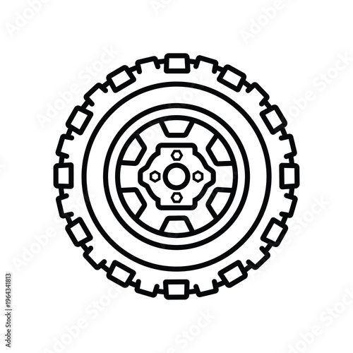 Outline of Compact Donut Spare Tire and Steel Wheel Vector Icon 