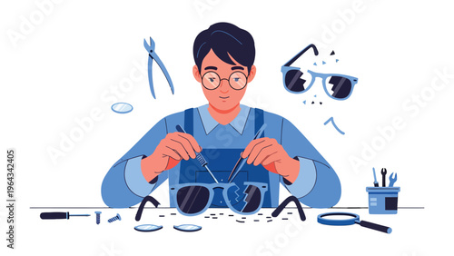 Eyeglasses Repair Technician: A skilled technician diligently repairs eyeglasses with precision and care, surrounded by tools of the trade.