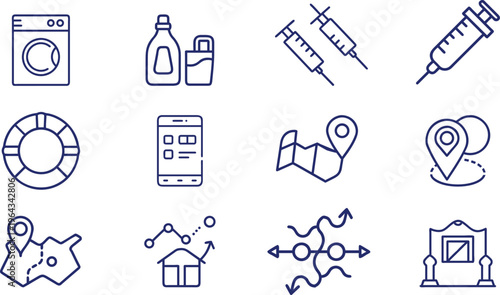 Blue line of various and symbols