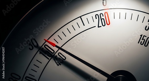 Closeup of car speedometer gauge.