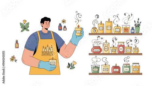 Candle Making Workshop: An artisan, engulfed in the serene atmosphere of their workshop, meticulously crafting exquisite candles, each a testament to skill and dedication.