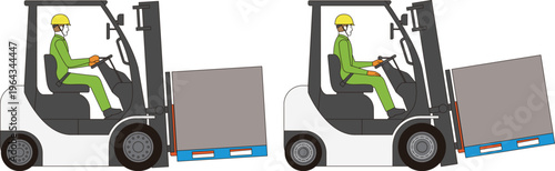 カウンターフォークリフトと操縦する作業員の側面からのイラスト。