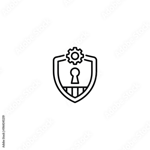 Shield with gear and keyhole icon.