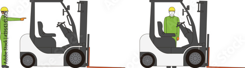 カウンターフォークリフトと操縦する作業員の側面からのイラスト。