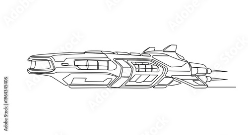 Futuristic Spaceship Outline Drawing