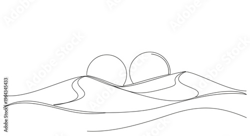 Minimalist desert landscape with twin suns, simple line art