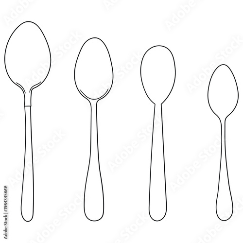 Hand-drawn doodle set of spoons on a white background.