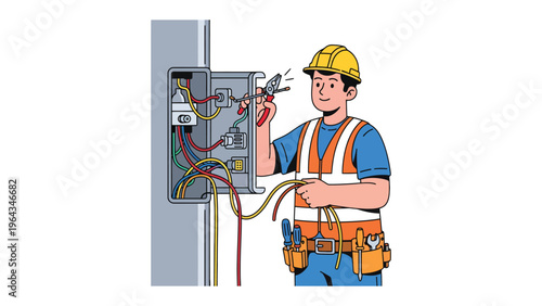 Electrical Technician at Work: An electrician expertly manages electrical systems, meticulously working on wiring and circuits with focused attention to detail.