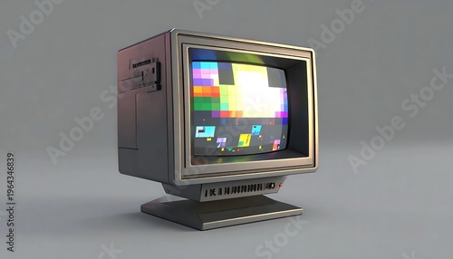 Retro Television Set Displaying Color Bars in a Studio Setting.