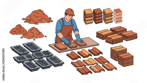 Bricklayer Crafting Bricks: A bricklayer diligently crafts and arranges bricks, showcasing the traditional process of brickmaking.