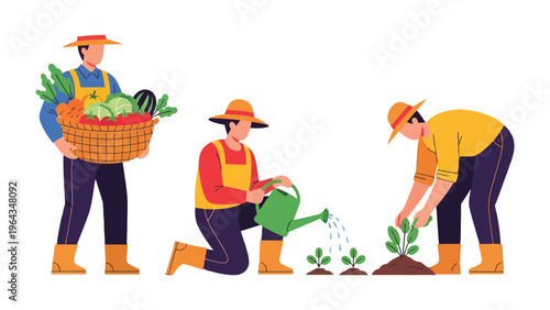 Harmony in the Garden: A team of farmers tending their vibrant garden, showcasing their dedication to nurturing the earth and harvesting fresh produce. 