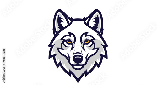 Wolf head illustration with green eyes.