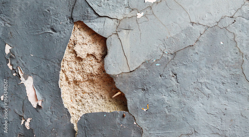 Fotografie View of Old wall with scratch, old paint, wall texture, cracked wall and porous wall cement, earthquake