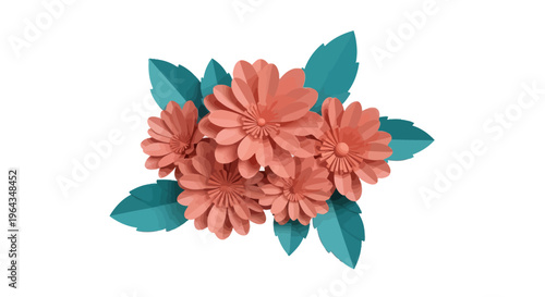 Pink Chrysanthemum Flowers with Green Leaves.