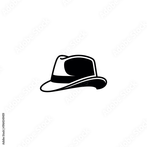 Black and white fedora hat icon.