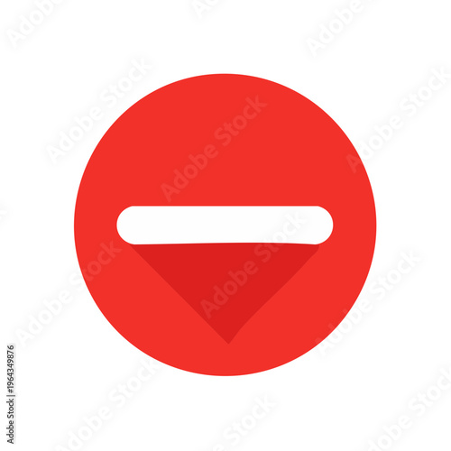 Red circular stop sign with white horizontal bar and downward pointing triangle below